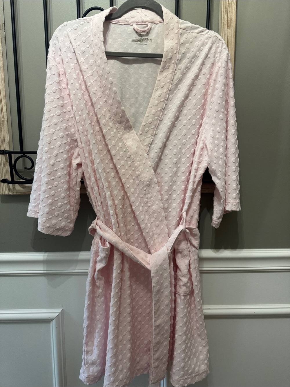 Light Pink Textured Women's Robe with Tie Belt L Sleep Sense